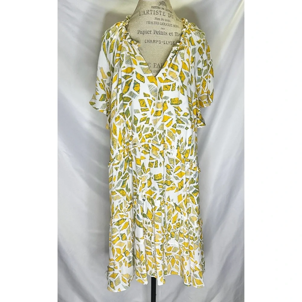 Anthropologie Robin Tiered Mini Dress In Yellow Bohemian Flowy Boho - Picture 2 of 10